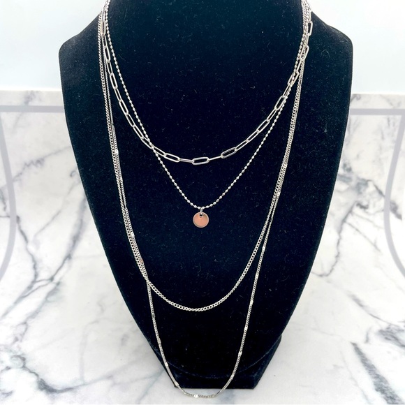 New envy 4 Strand Layered Necklace Silver Tone Chain - Picture 1 of 5